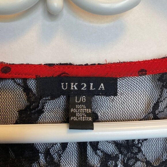 𝅺💜U K 2 L A Summer Top, Red Dotted Top, Sz L, Lacy - Picture 7 of 7